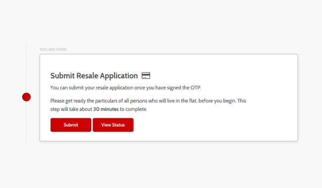 A screenshot of the HDB resale portal page when submitting the HDB resale application