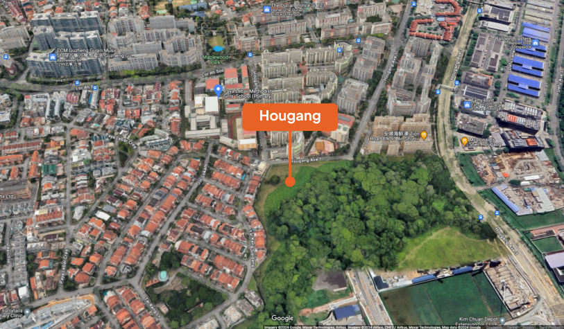 Aerial view of Hougang Feb BTO 2024 in Google Maps
