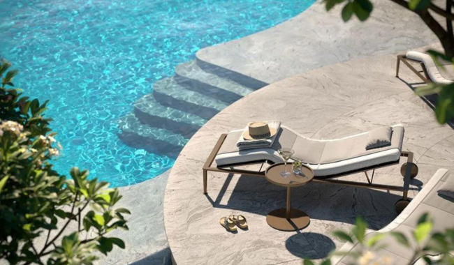 Artist's rendition of the swimming pool at Le Maisons Nassim