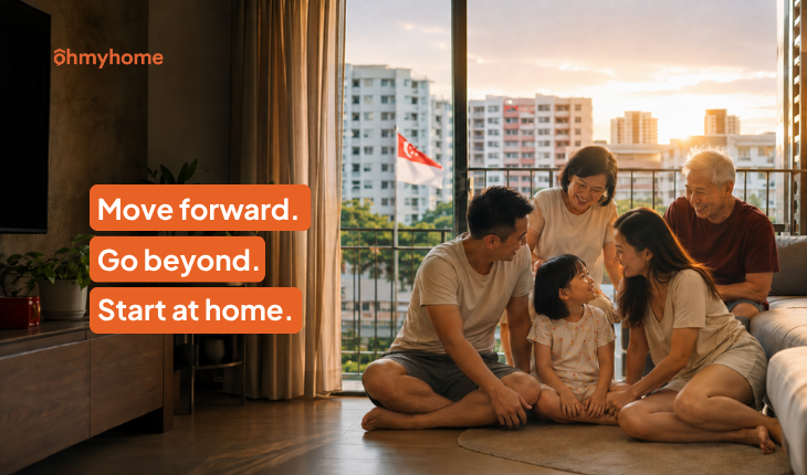 A family sitting on the floor together at home